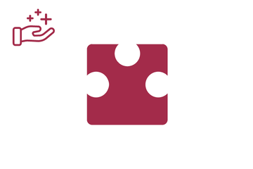 Dunkelrotes Puzzleteil mit Icon Hand mit Benefits