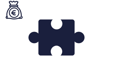 Dunkelblaues Puzzleteil mit Icon Geldsack